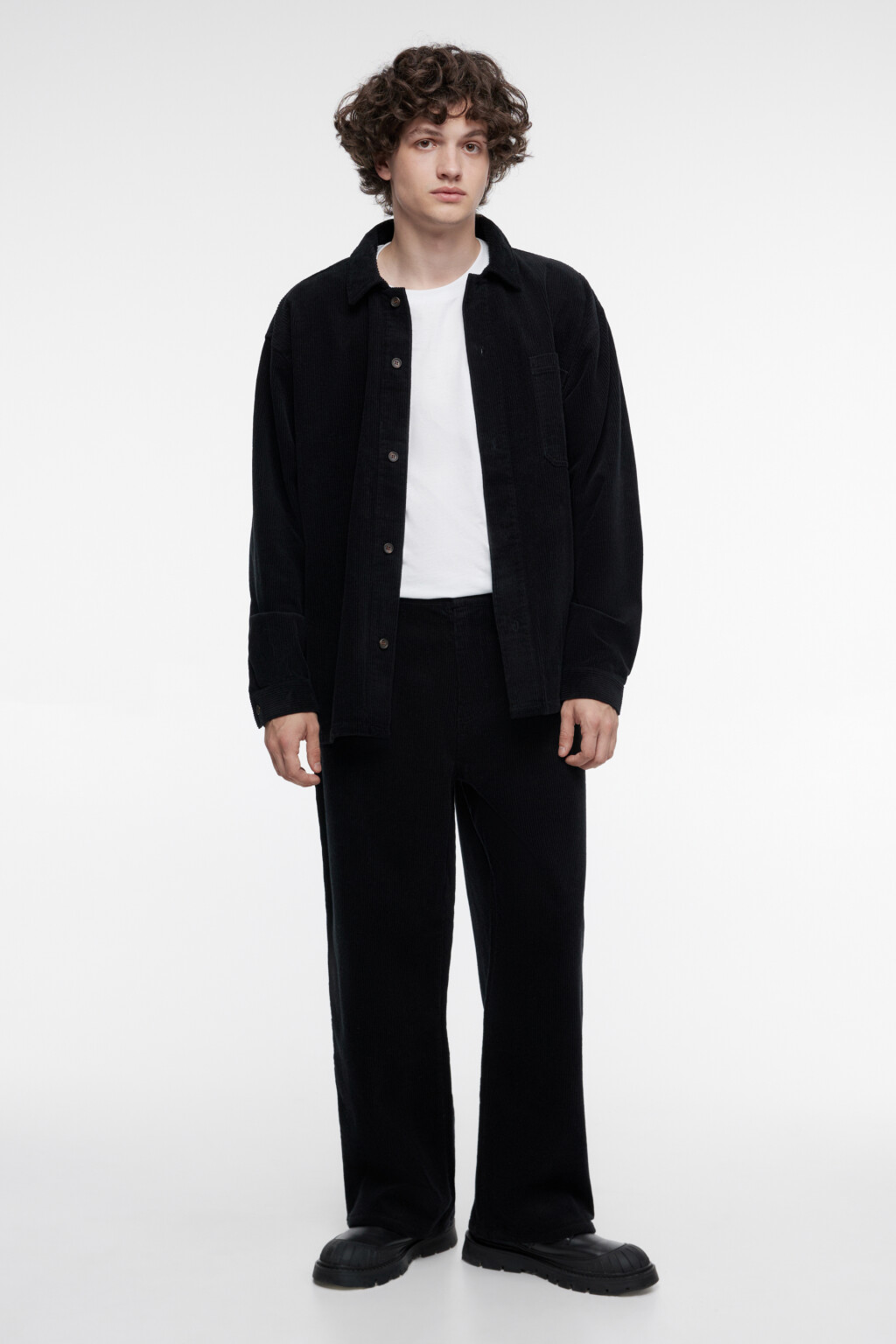 Рубашка свободная вельветовая классического кроя - цвет черный - 5