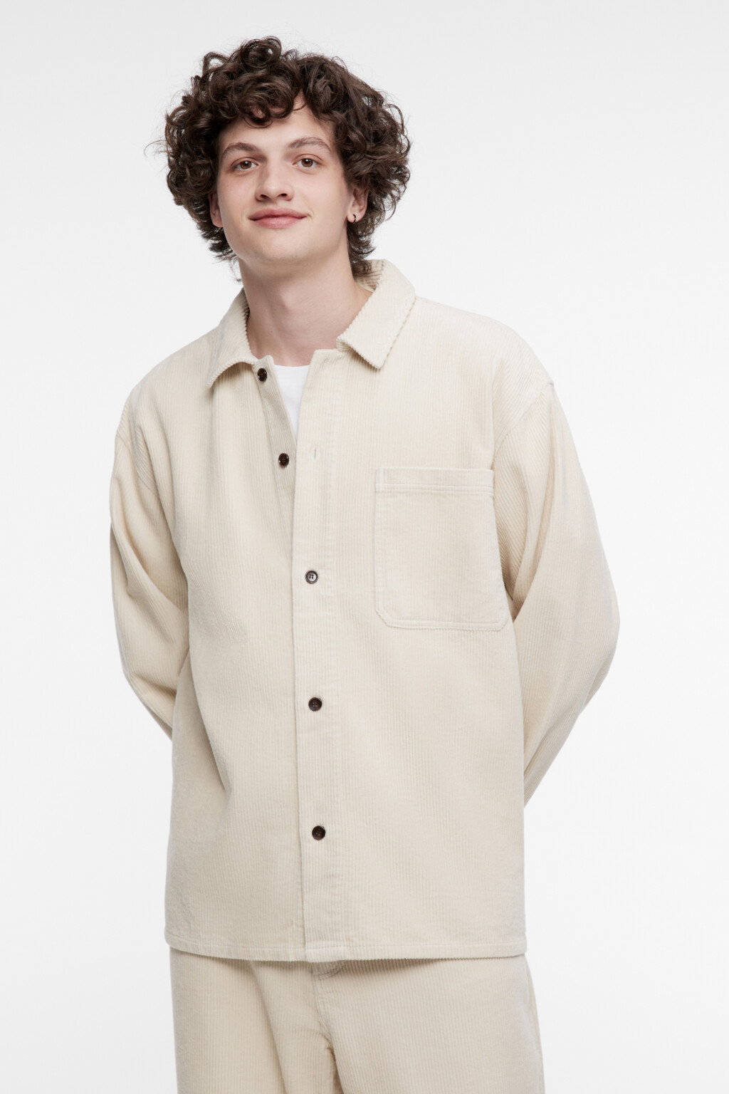 Рубашка свободная вельветовая классического кроя - цвет бежевый - 2