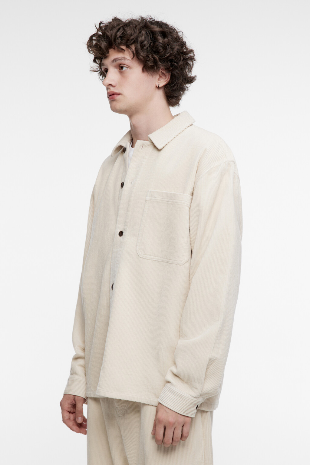 Рубашка свободная вельветовая классического кроя - цвет бежевый - 3
