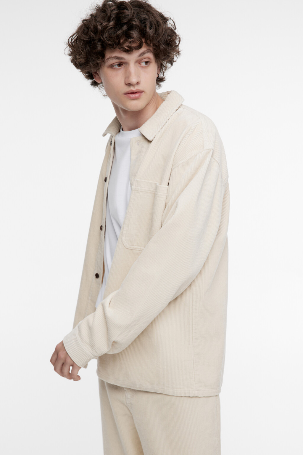 Рубашка свободная вельветовая классического кроя - цвет бежевый - 1