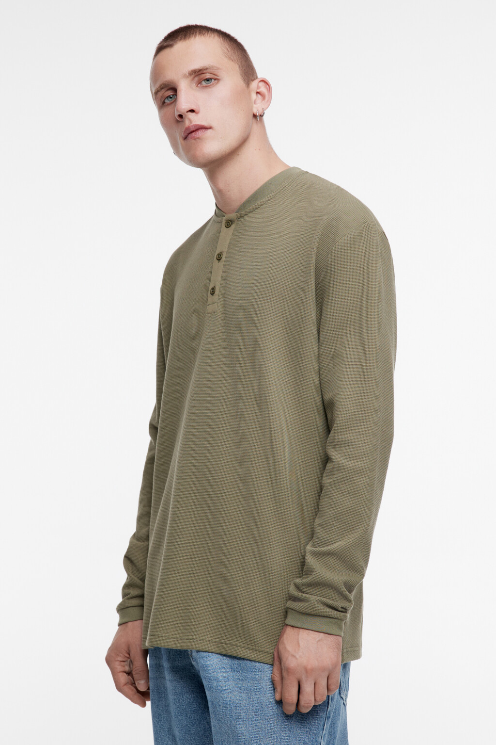 Лонгслив oversize хлопковый с застежкой на груди - цвет зеленый - 4