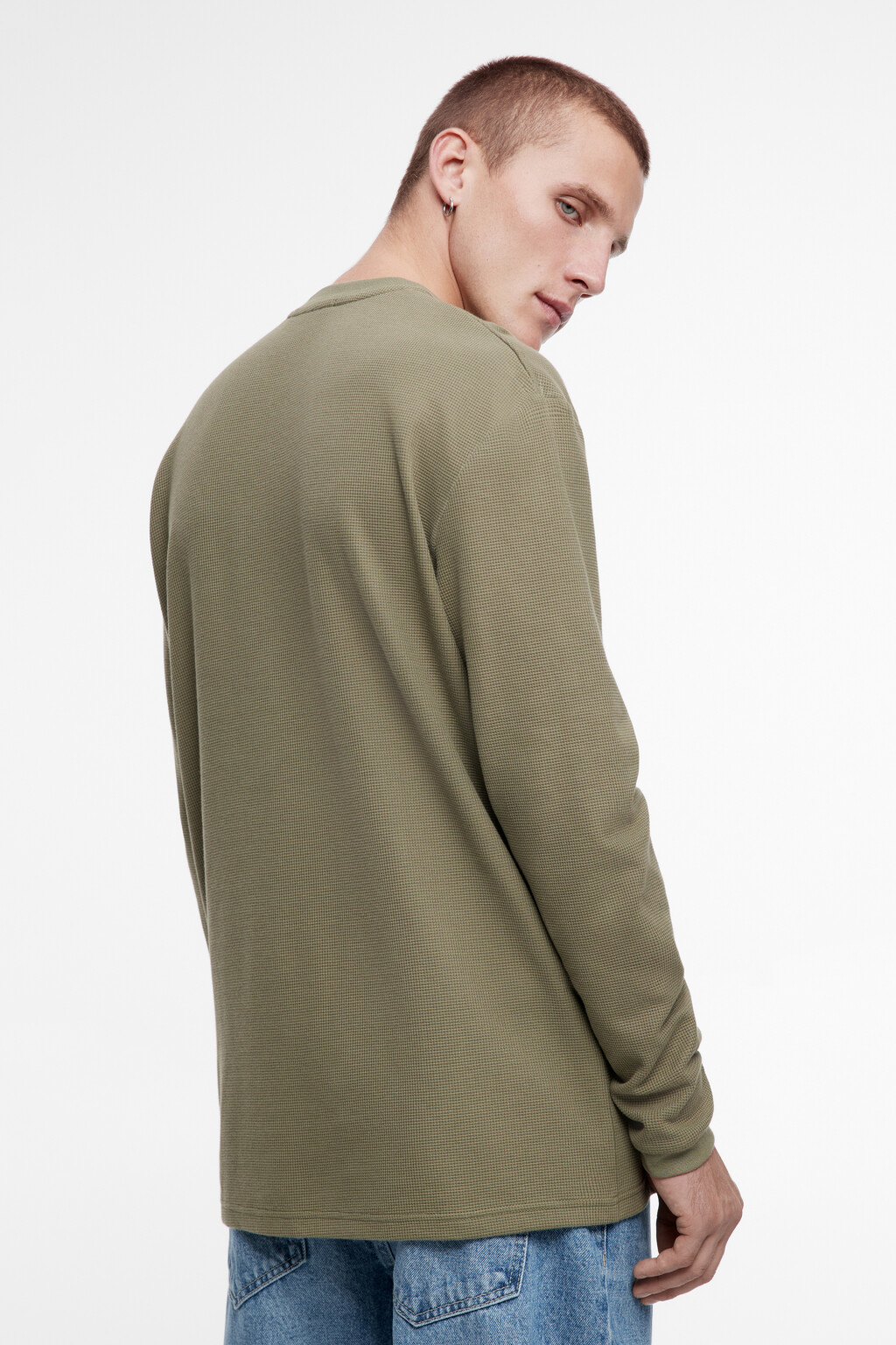 Лонгслив oversize хлопковый с застежкой на груди - цвет зеленый - 5