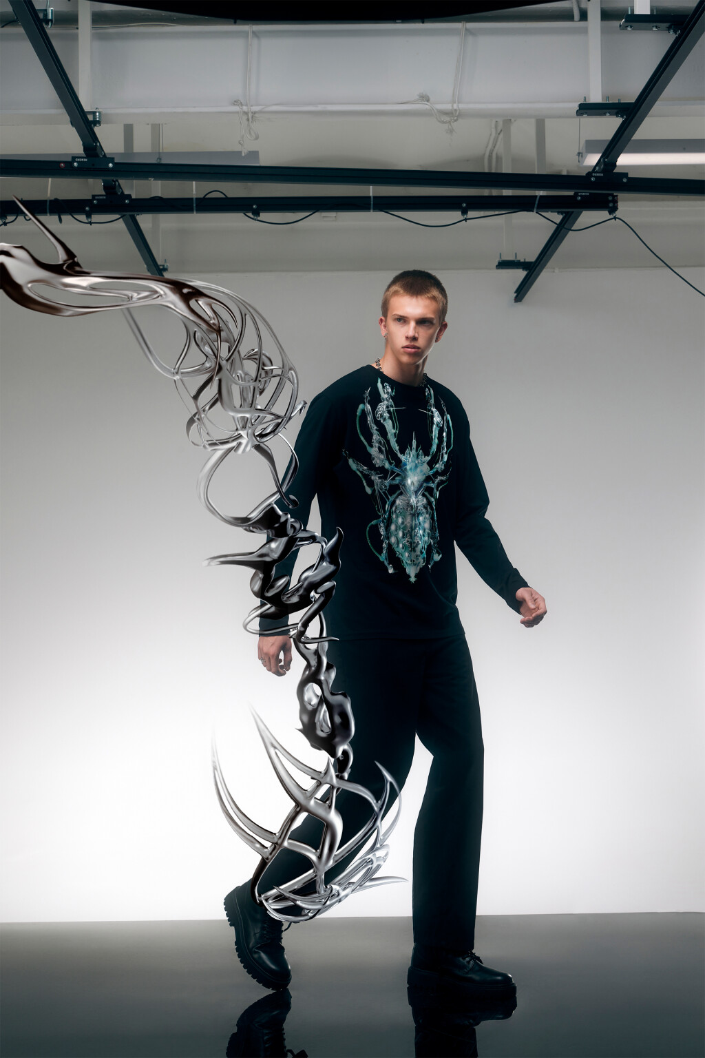 Лонгслив oversize с 3D-принтом - цвет черный - 1