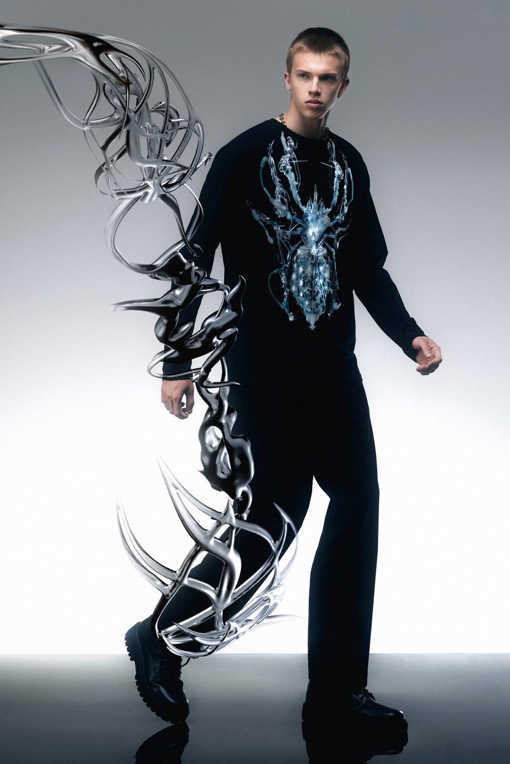 Лонгслив oversize с 3D-принтом - цвет черный - 10