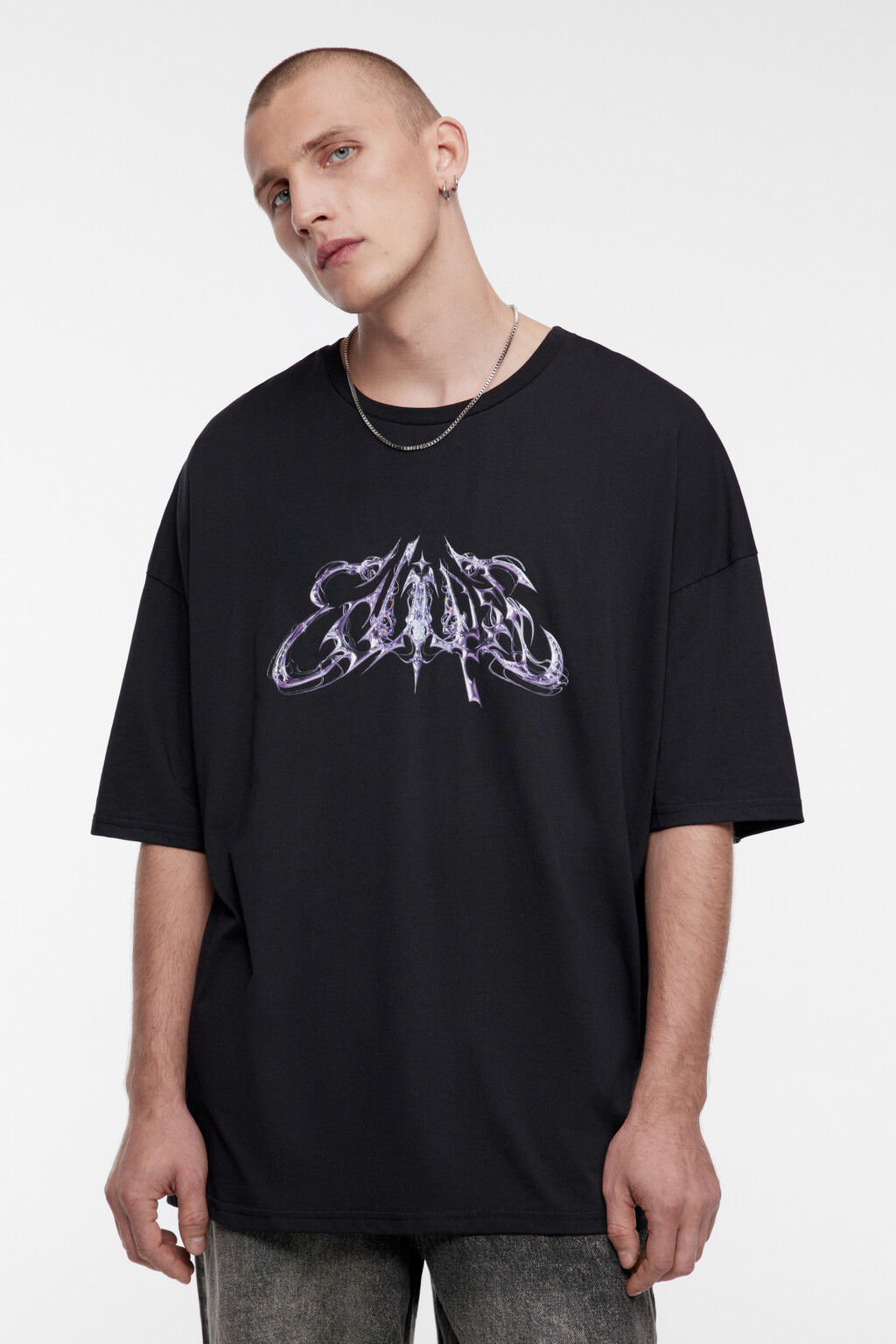 Футболка oversize с принтом в стиле метаверс - цвет черный - 3