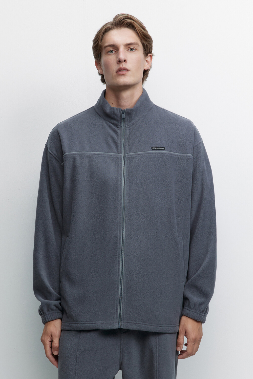 Худи oversize флисовая на молнии с воротником-стойкой - цвет серый - 3