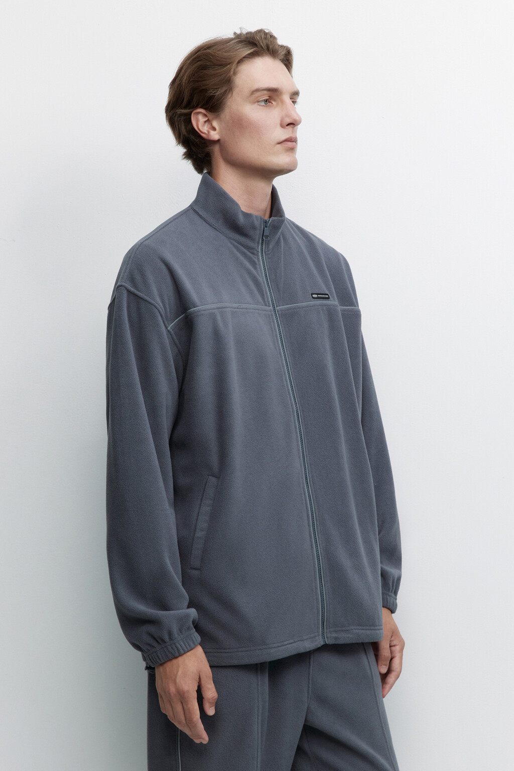 Худи oversize флисовая на молнии с воротником-стойкой - цвет серый - 4