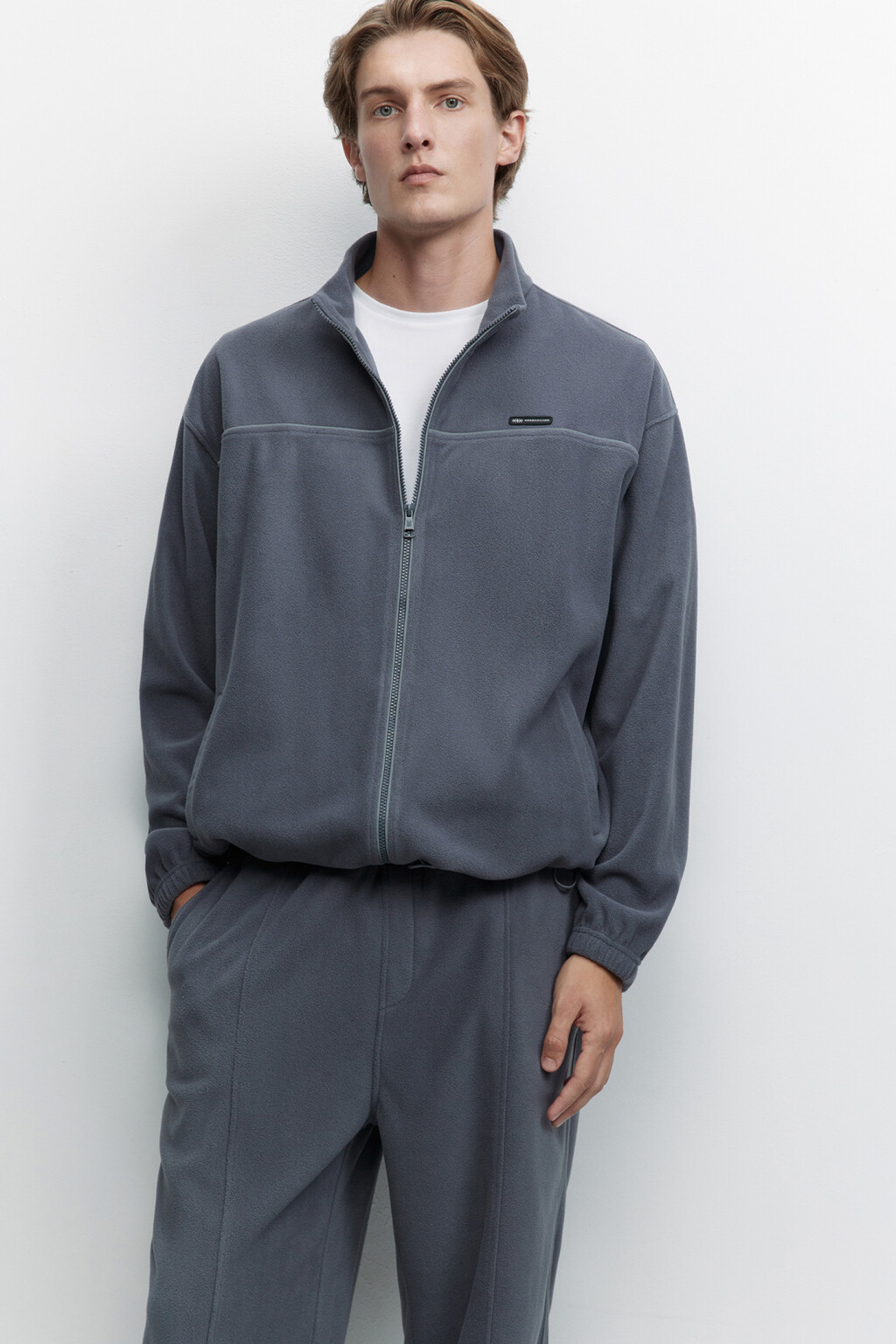 Худи oversize флисовая на молнии с воротником-стойкой - цвет серый - 2