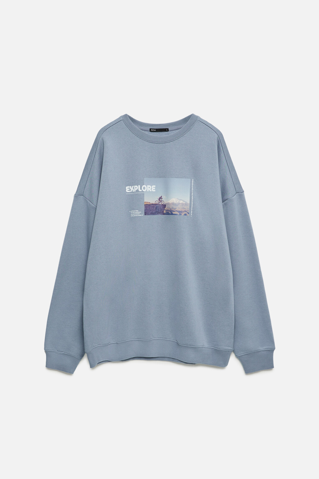 Свитшот oversize утепленный с принтом и надписями - цвет голубой - 8