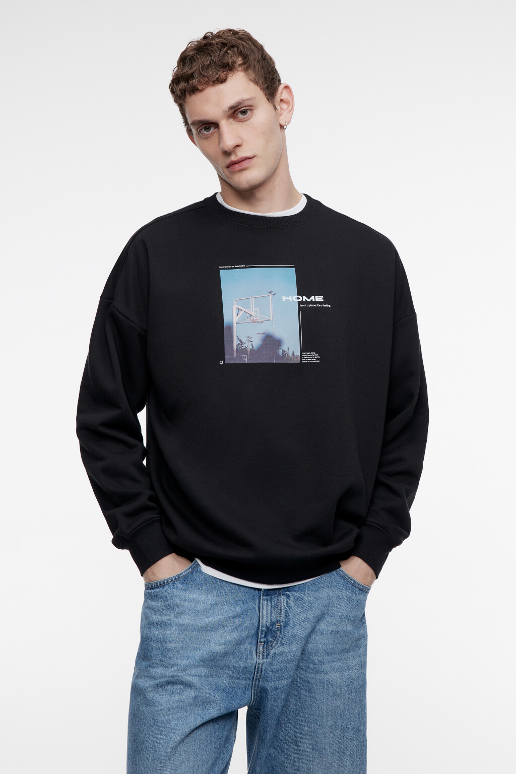 Свитшот oversize утепленный с принтом и надписями - цвет черный - 2