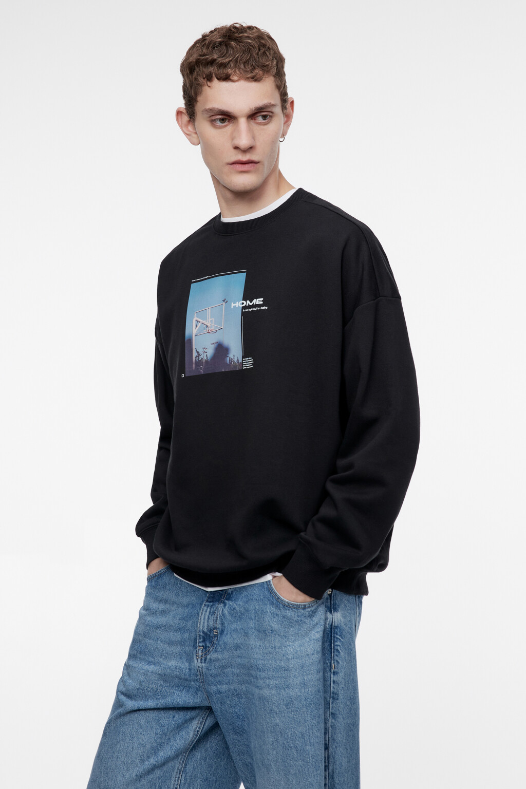 Свитшот oversize утепленный с принтом и надписями - цвет черный - 3