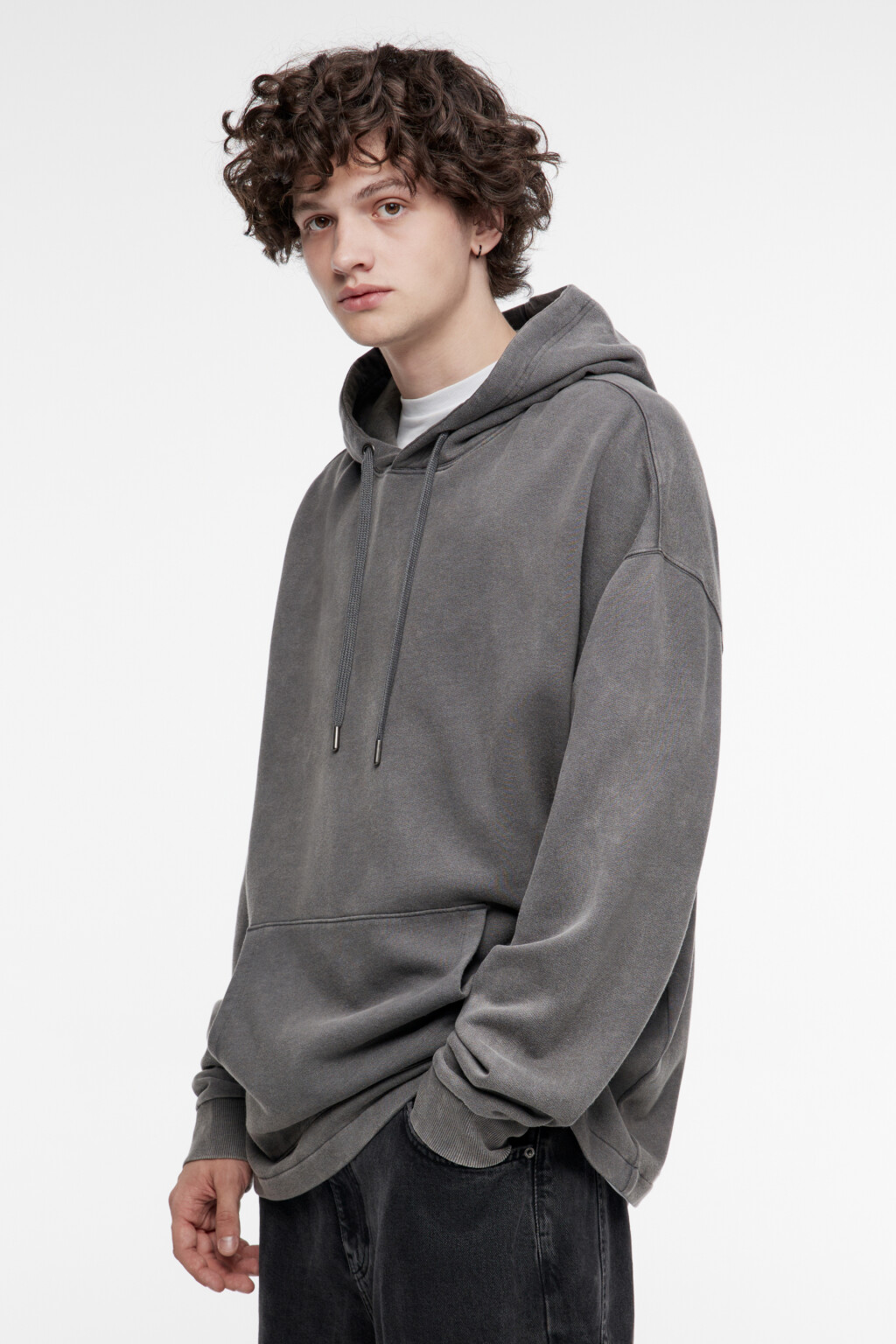 Худи oversize с начесом и состаренным эффектом - цвет серый - 4