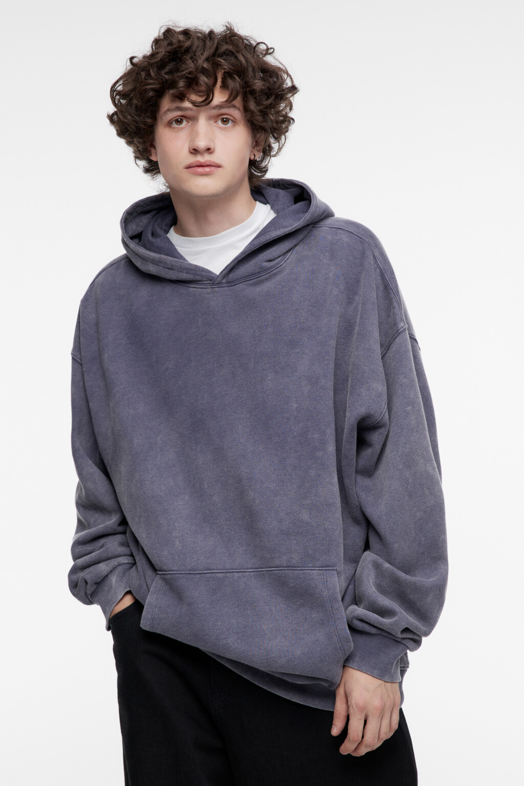 Худи oversize утепленная с состаренным эффектом - цвет сливовый - 1