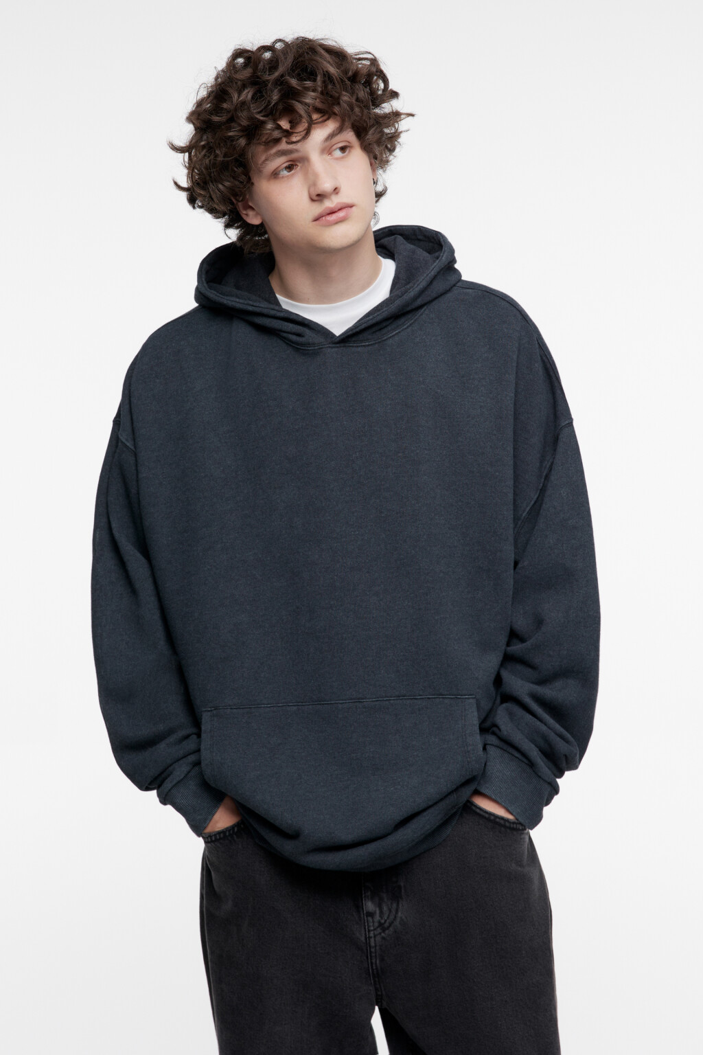 Худи oversize утепленная с состаренным эффектом - цвет черный - 1