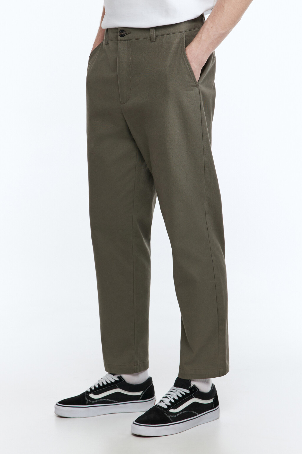 Брюки-чинос хлопковые зауженные со средней посадкой - цвет зеленый - 2