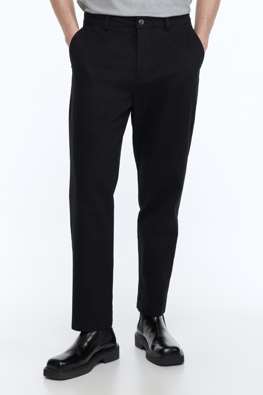 Брюки-чинос хлопковые зауженные со средней посадкой - цвет черный - 2