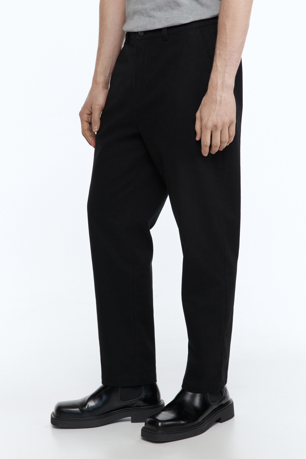 Брюки-чинос хлопковые зауженные со средней посадкой - цвет черный - 3