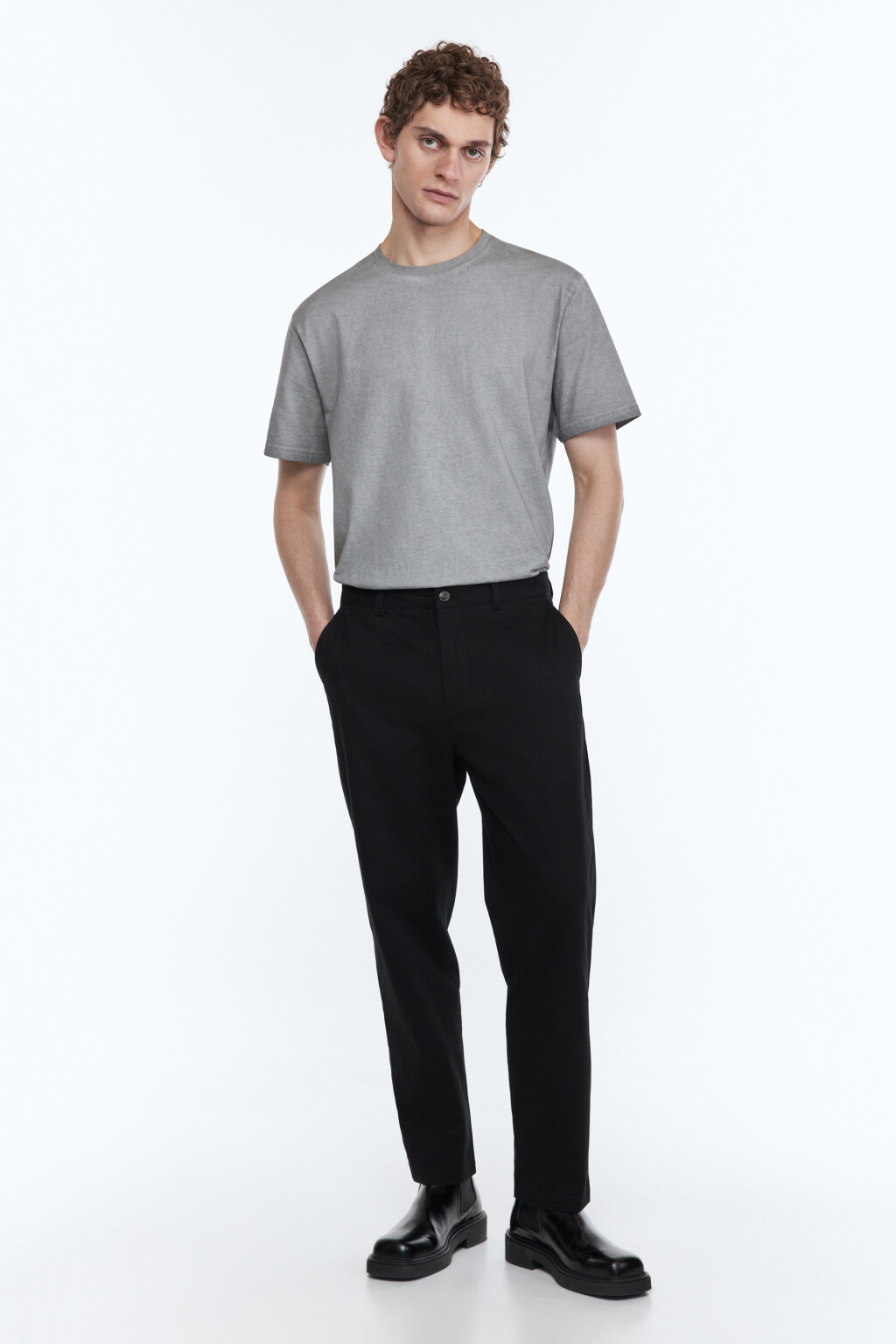 Брюки-чинос хлопковые зауженные со средней посадкой - цвет черный - 5