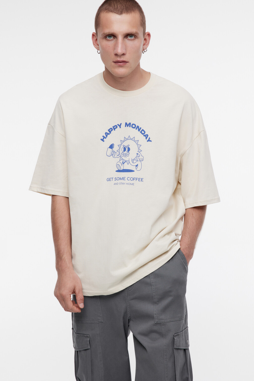 Футболка oversize хлопковая с забавным принтом - цвет бежевый - 2