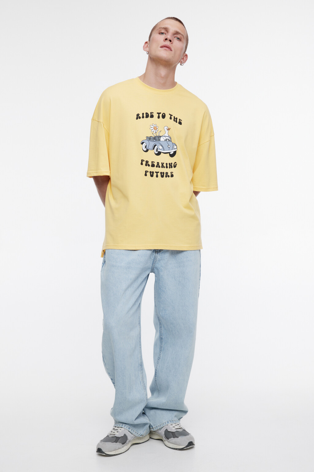 Футболка oversize хлопковая с забавным принтом - цвет желтый - 2