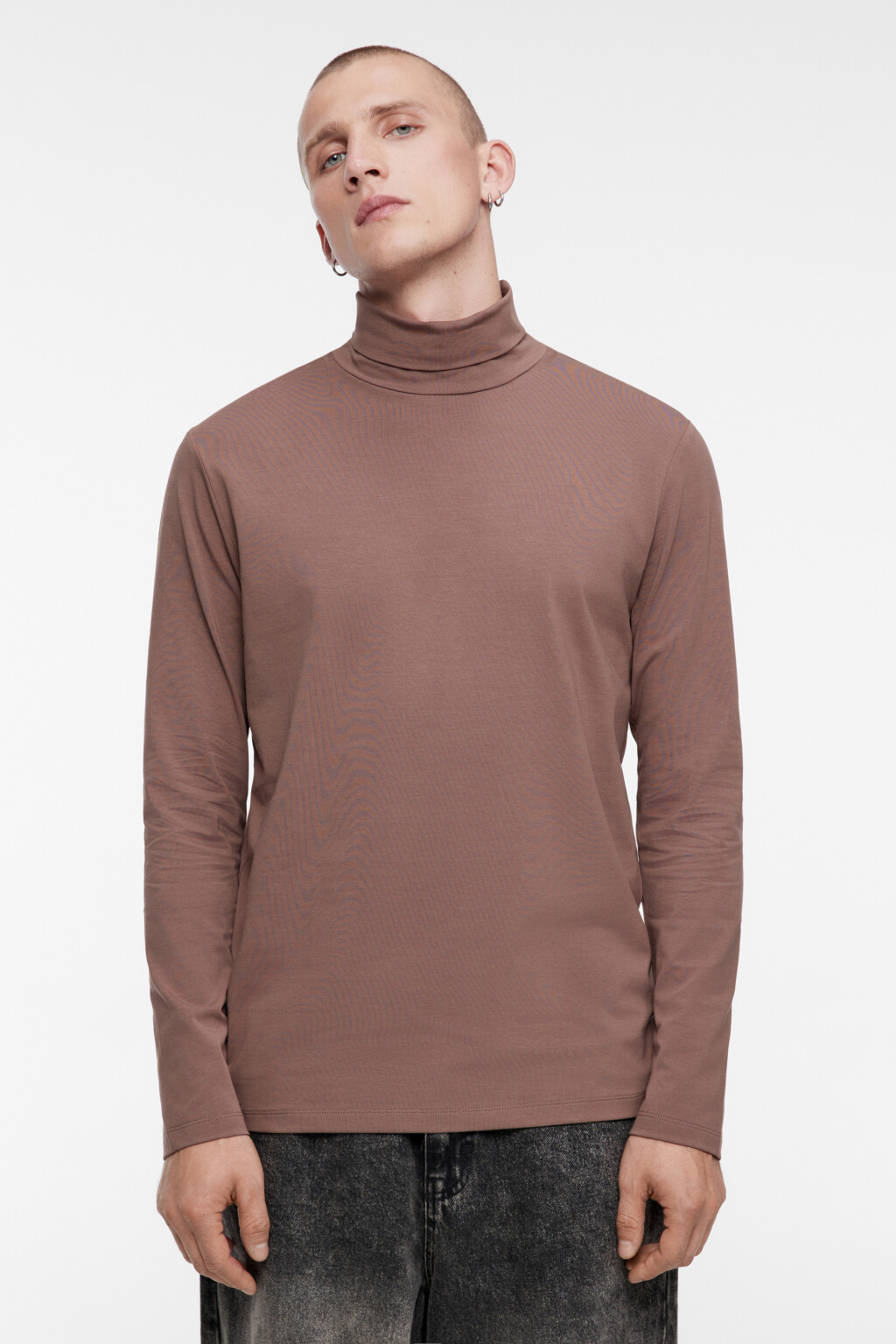 Бадлон хлопковый облегающий с воротником-стойкой - цвет коричневый - 1