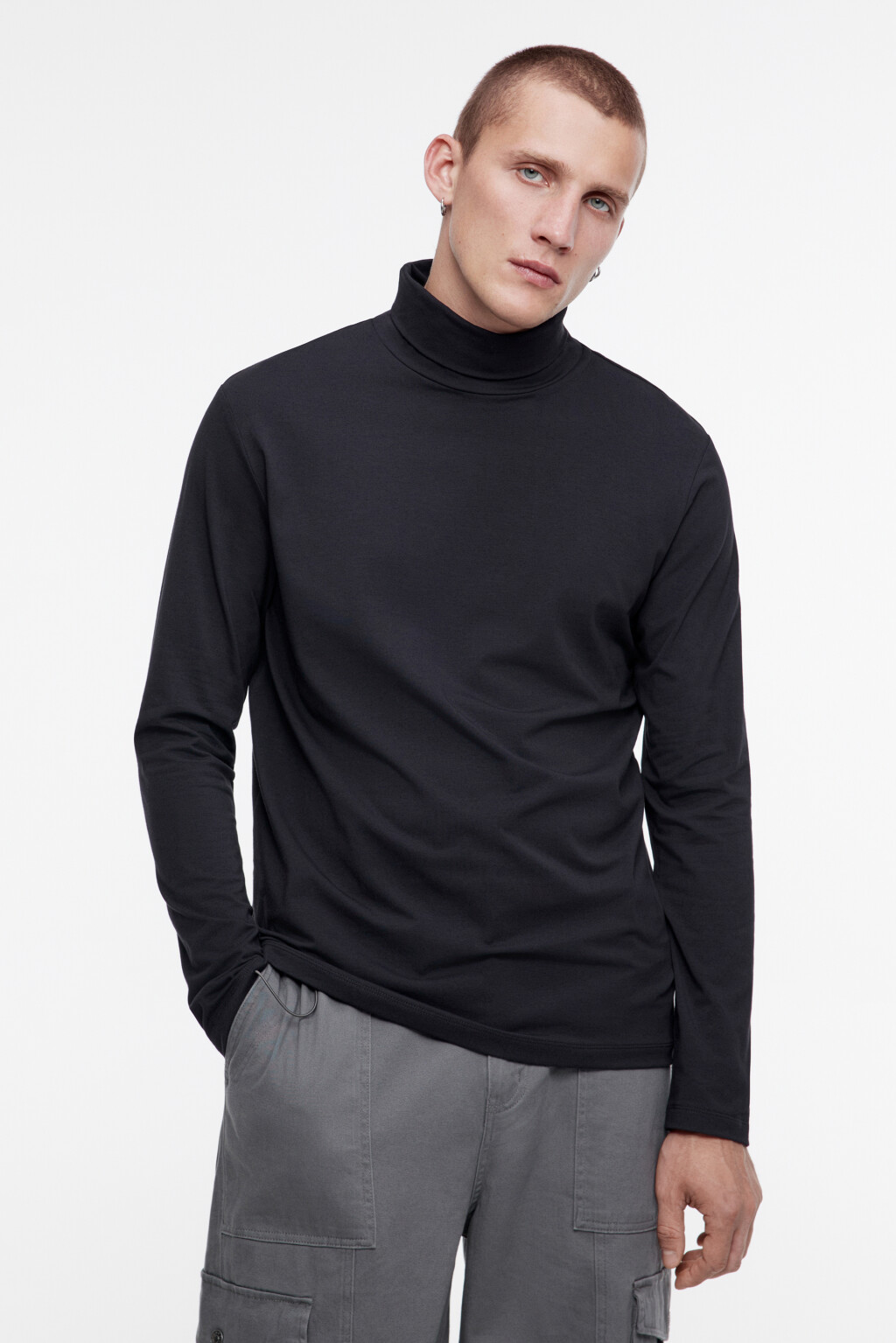 Бадлон хлопковый облегающий с воротником-стойкой - цвет черный - 3