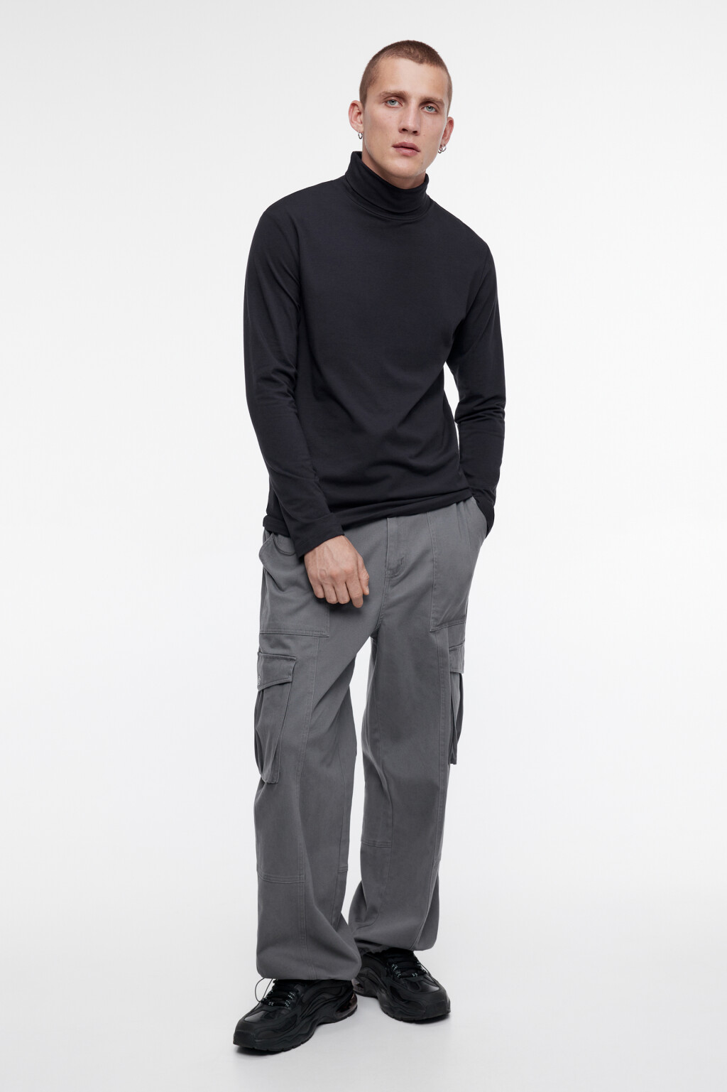 Бадлон хлопковый облегающий с воротником-стойкой - цвет черный - 1