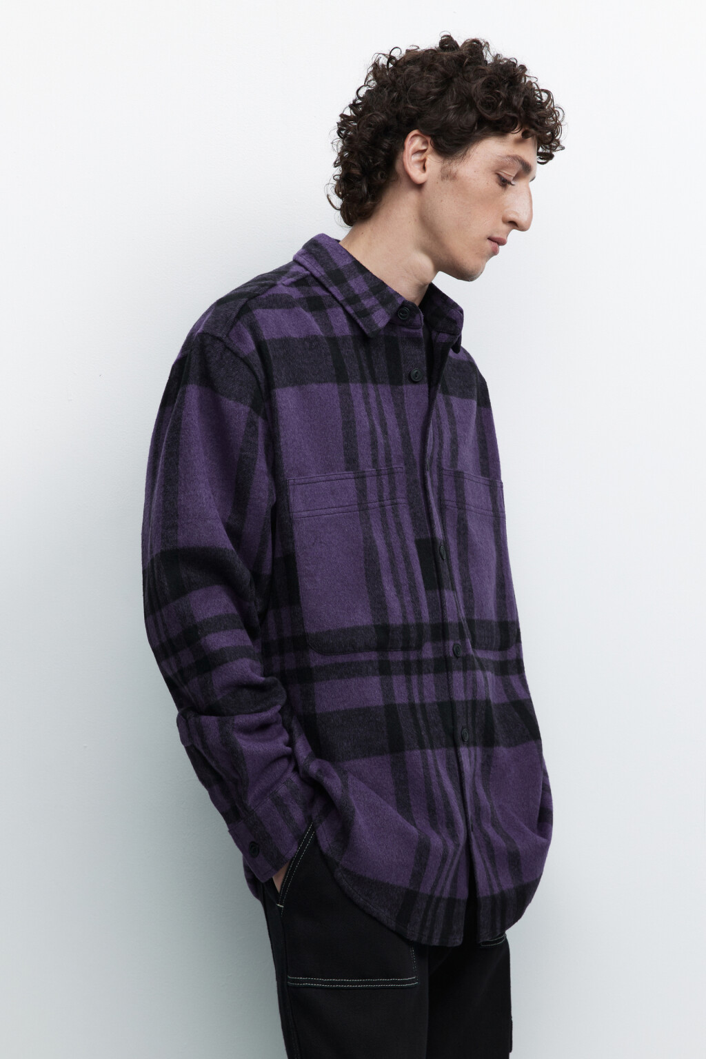 Рубашка теплая клетчатая из ворсистой ткани - цвет фиолетовый - 2