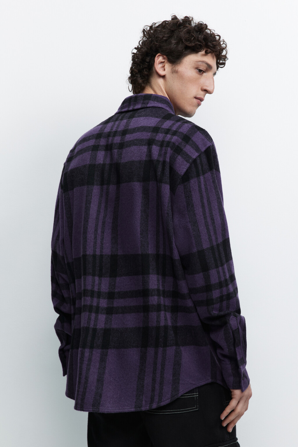 Рубашка теплая клетчатая из ворсистой ткани - цвет фиолетовый - 3