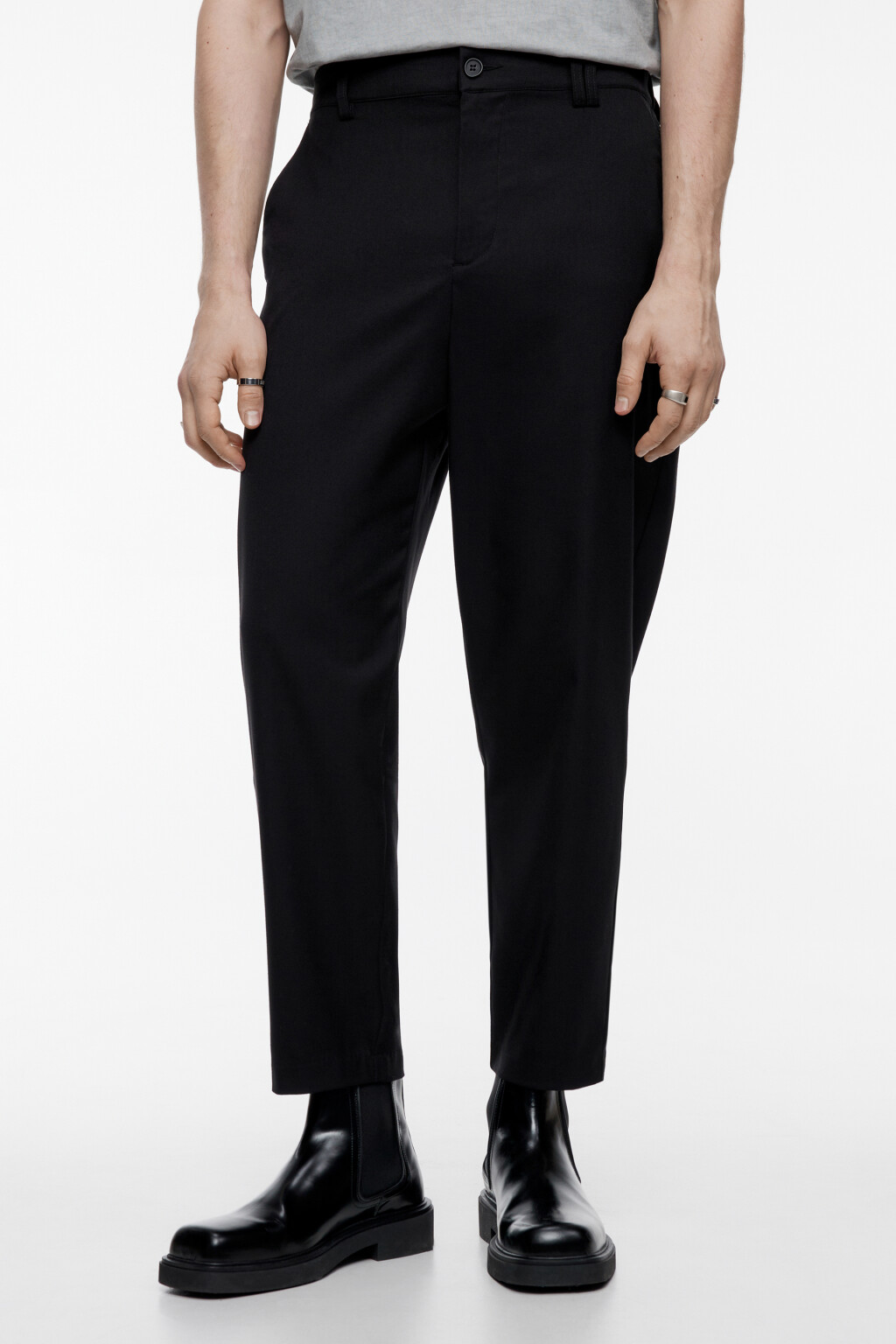 Брюки-чинос классические из костюмной ткани - цвет черный - 2
