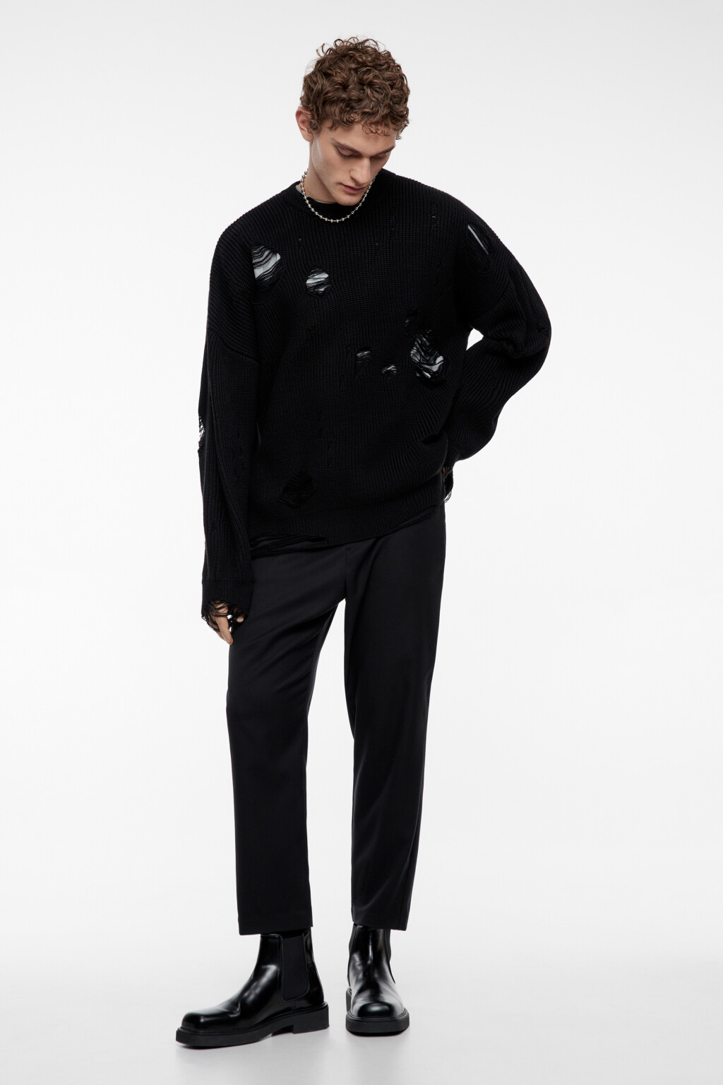 Брюки-чинос классические из костюмной ткани - цвет черный - 5