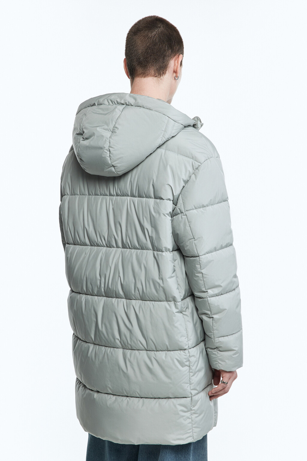 Пальто-пуховик стеганое утепленное с капюшоном - цвет серый - 4