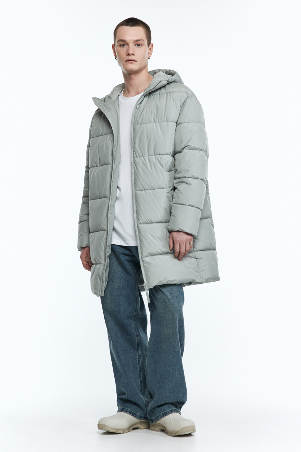 Пальто-пуховик стеганое утепленное с капюшоном - цвет серый - 5