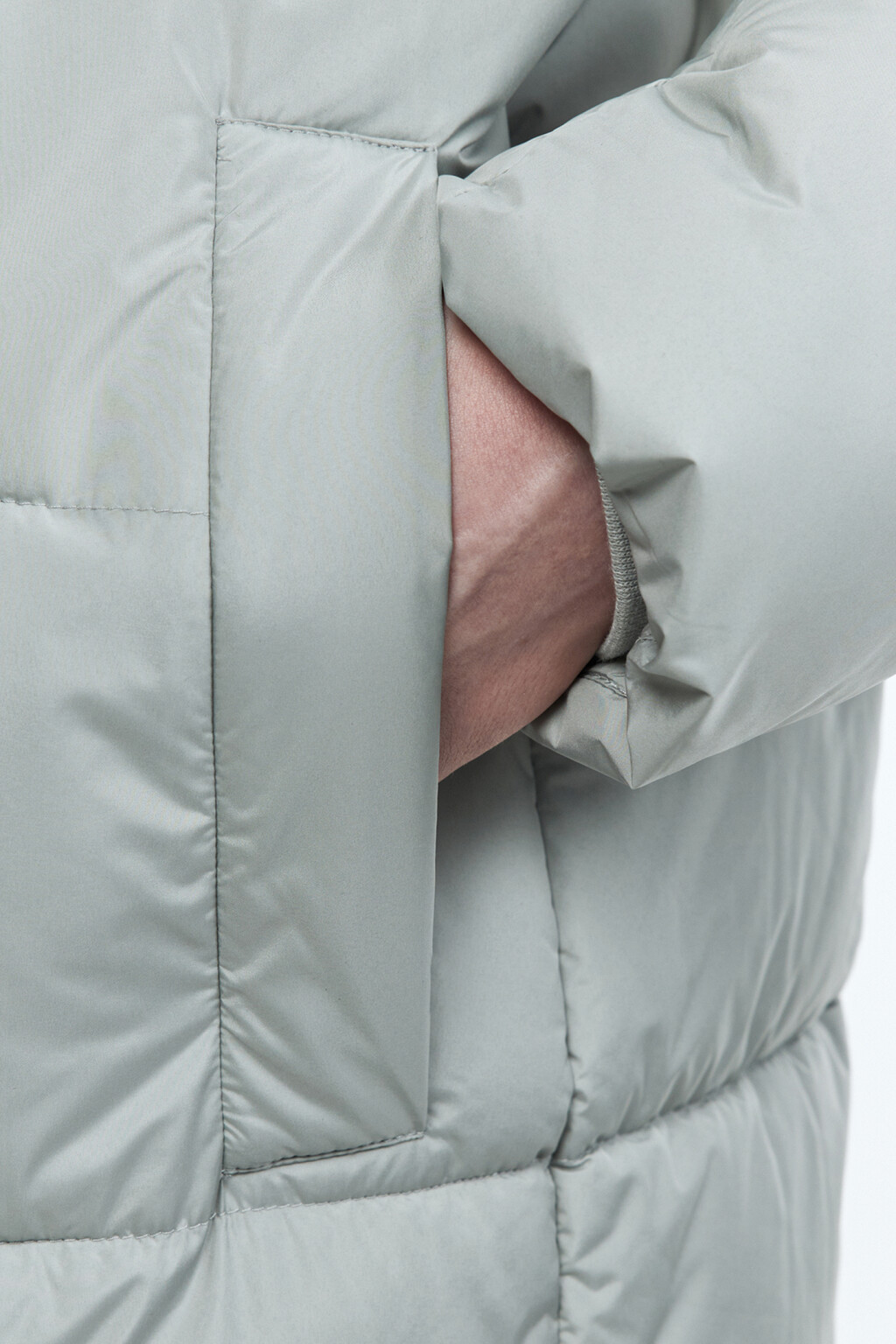 Пальто-пуховик стеганое утепленное с капюшоном - цвет серый - 6