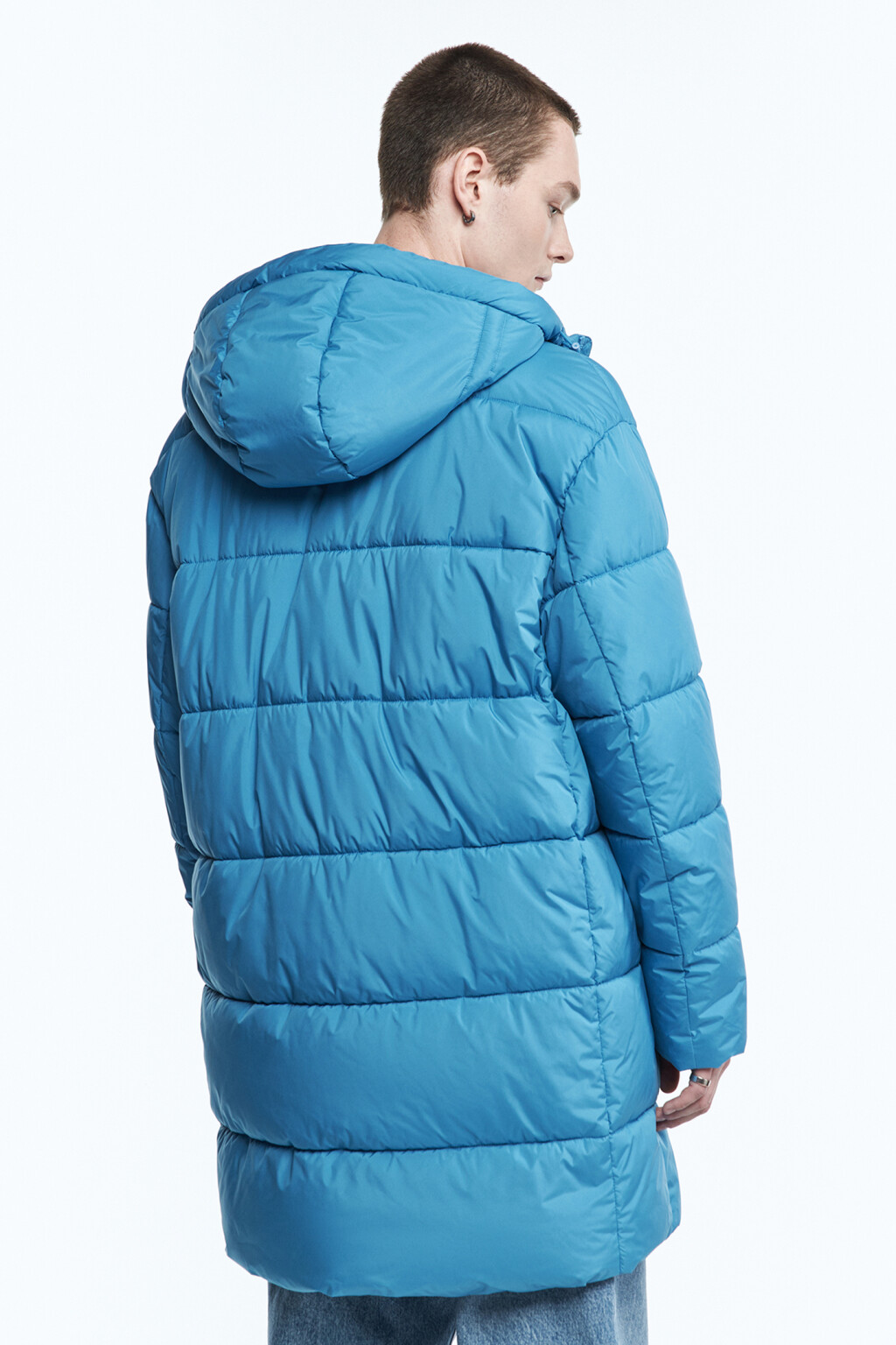 Пальто-пуховик стеганое утепленное с капюшоном - цвет синий - 5
