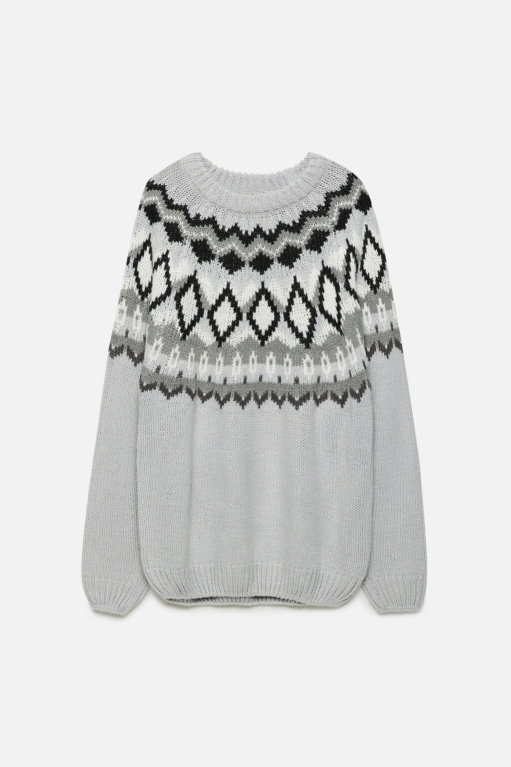 Свитер вязаный шерстяной с принтом лопапейса - цвет серый - 8