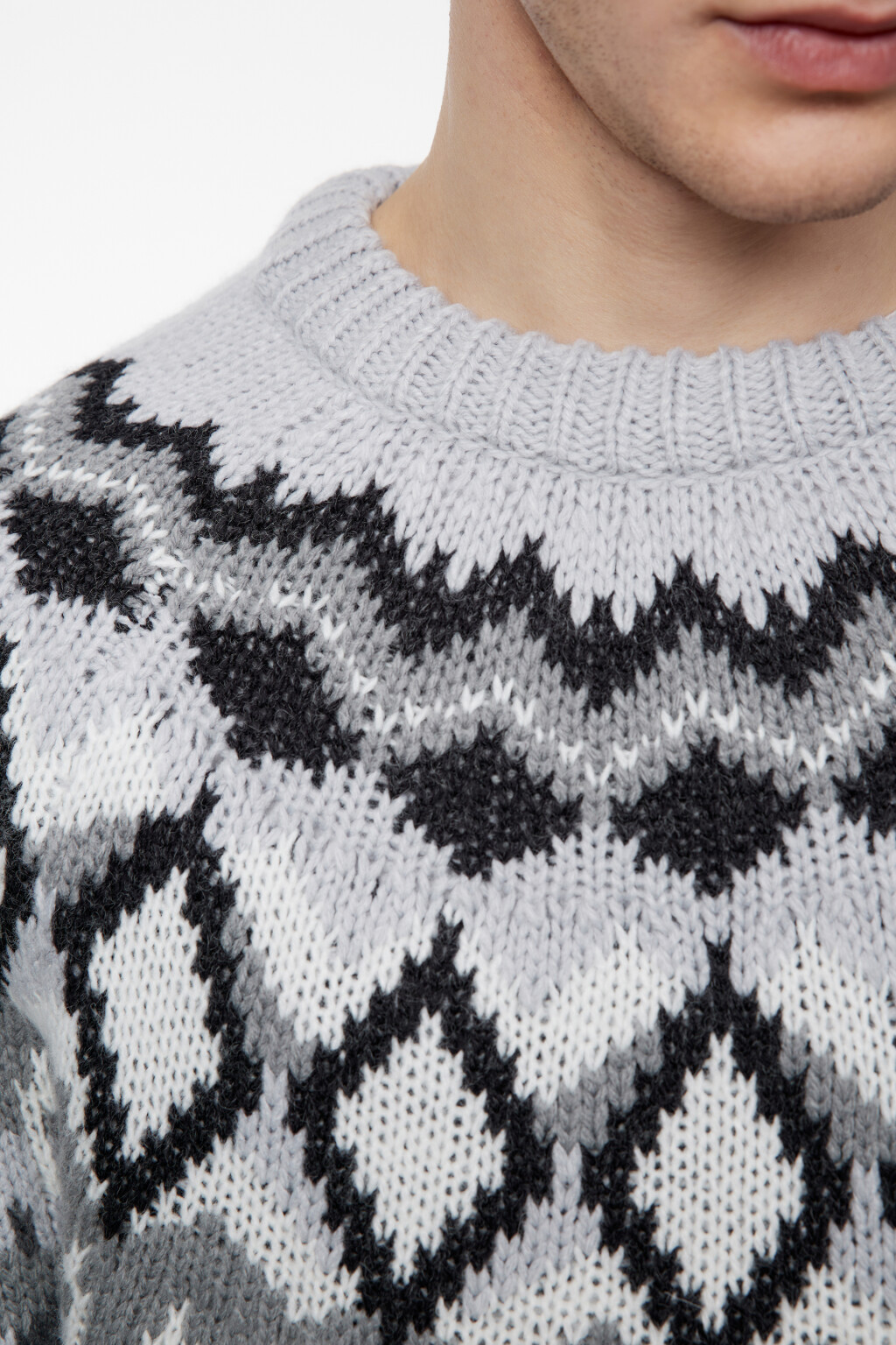 Свитер вязаный шерстяной с принтом лопапейса - цвет серый - 6