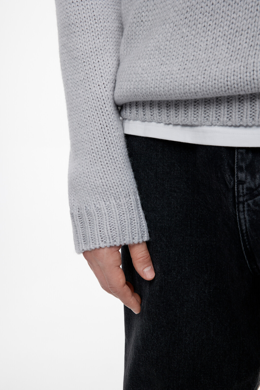 Свитер вязаный шерстяной с принтом лопапейса - цвет серый - 7