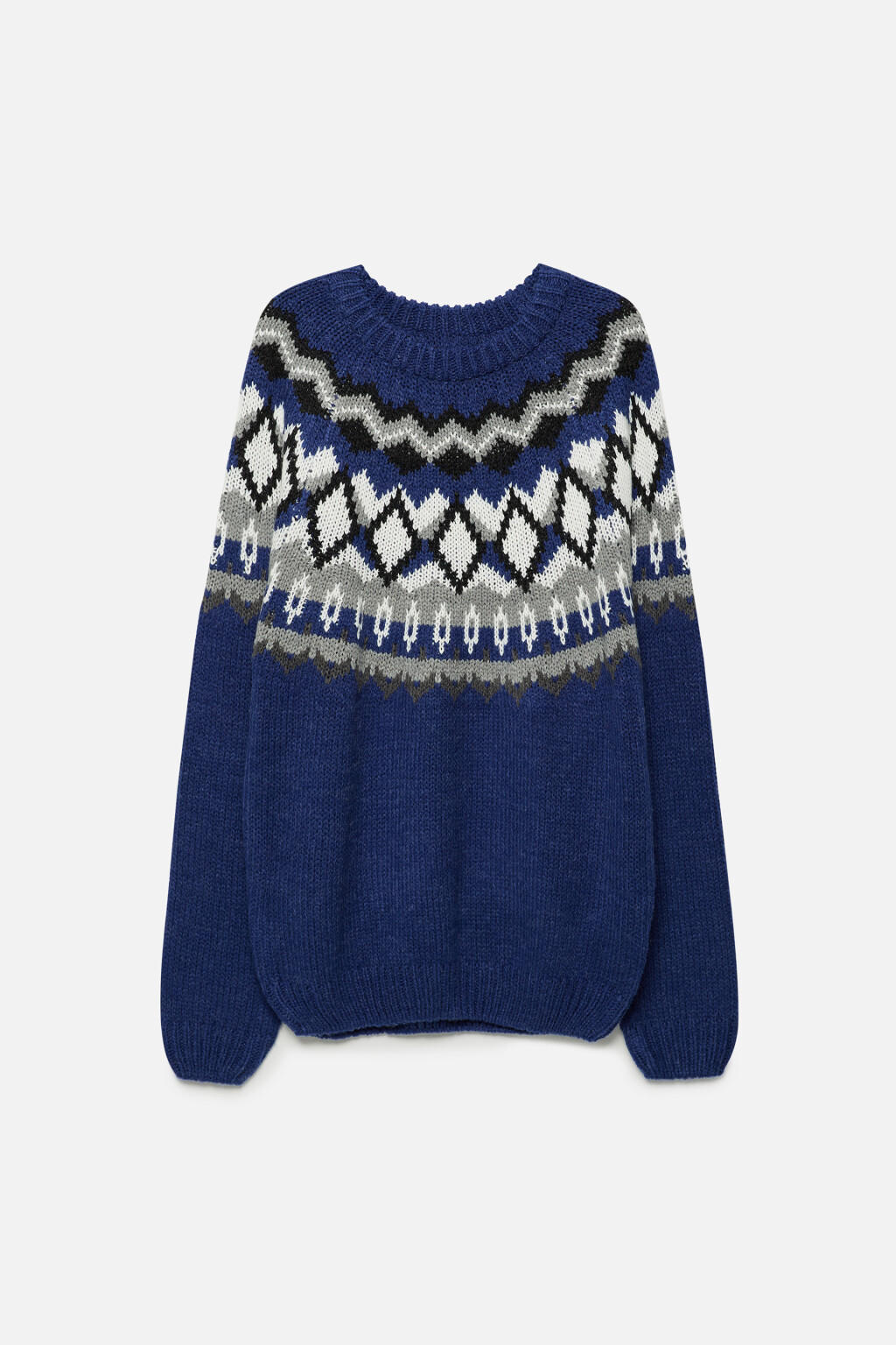 Свитер вязаный шерстяной с принтом лопапейса - цвет синий - 8