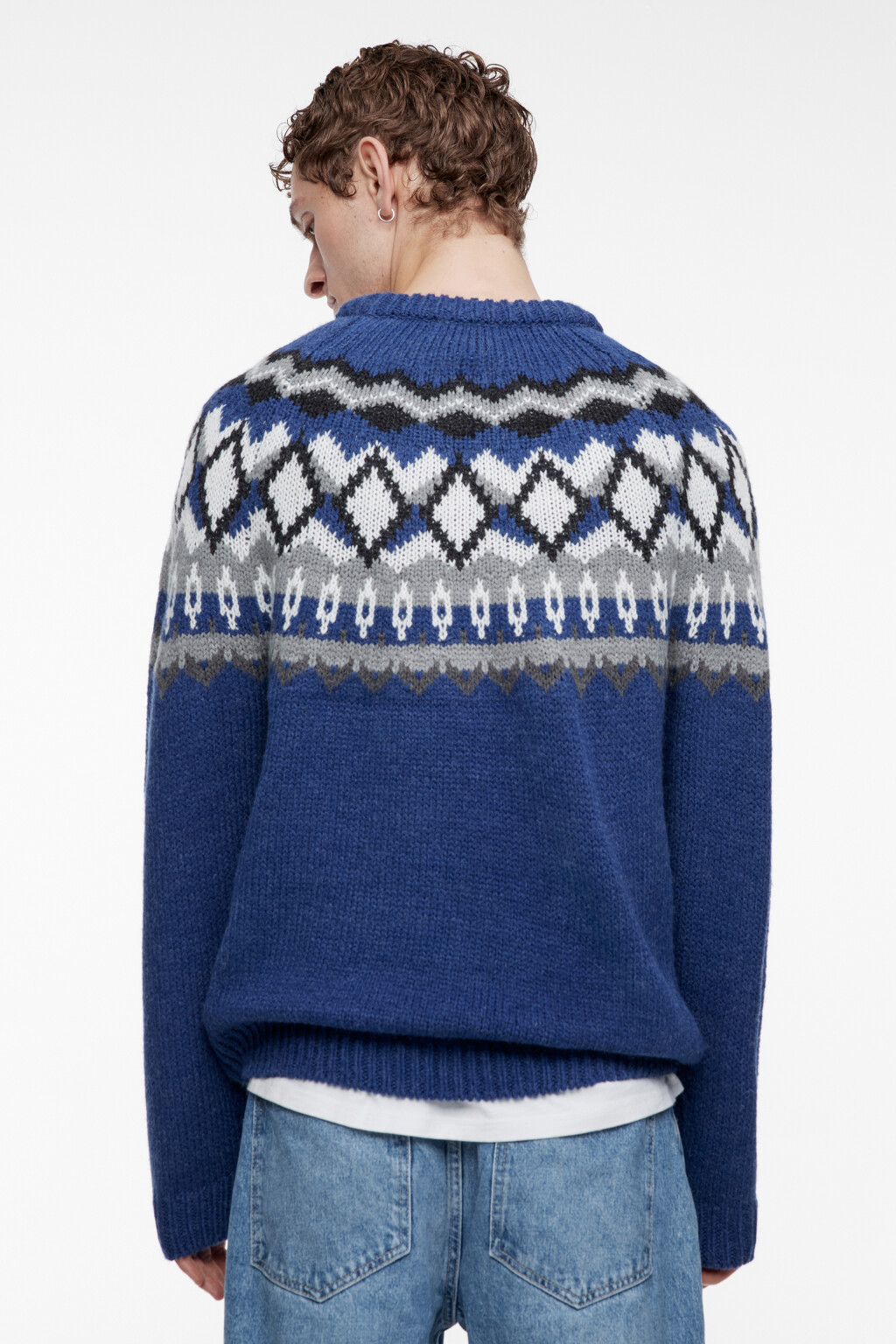 Свитер вязаный шерстяной с принтом лопапейса - цвет синий - 5