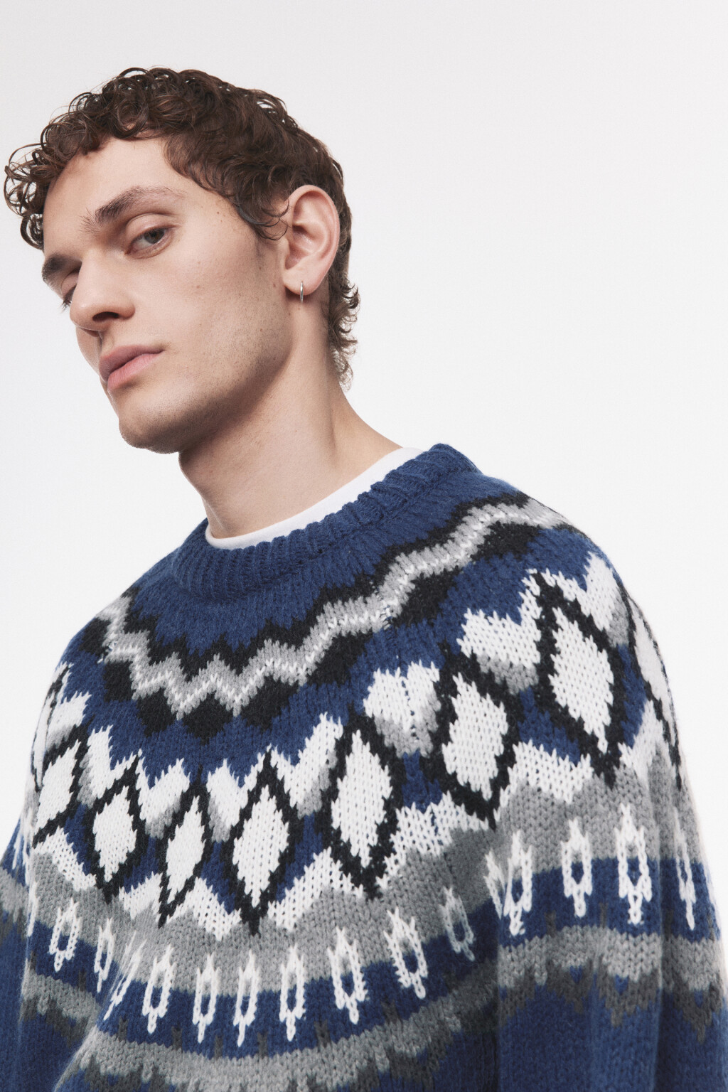 Свитер вязаный шерстяной с принтом лопапейса - цвет синий - 2