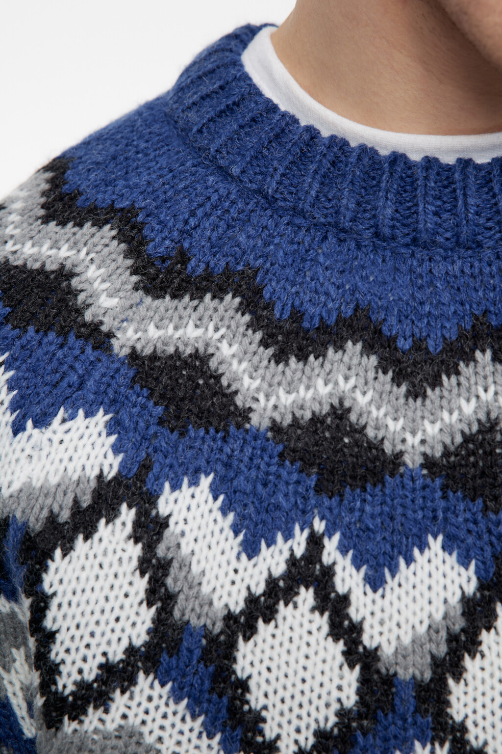 Свитер вязаный шерстяной с принтом лопапейса - цвет синий - 6