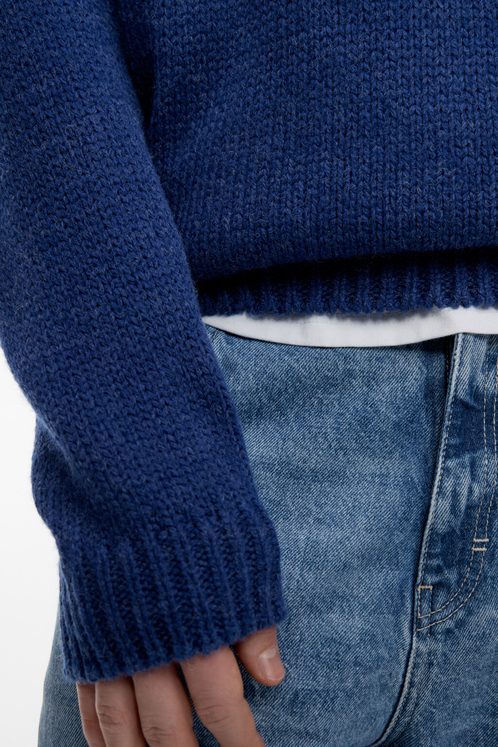 Свитер вязаный шерстяной с принтом лопапейса - цвет синий - 7