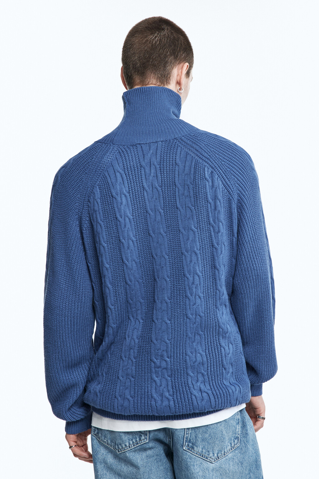 Свитер вязаный с воротником и рукавами реглан - цвет синий - 5