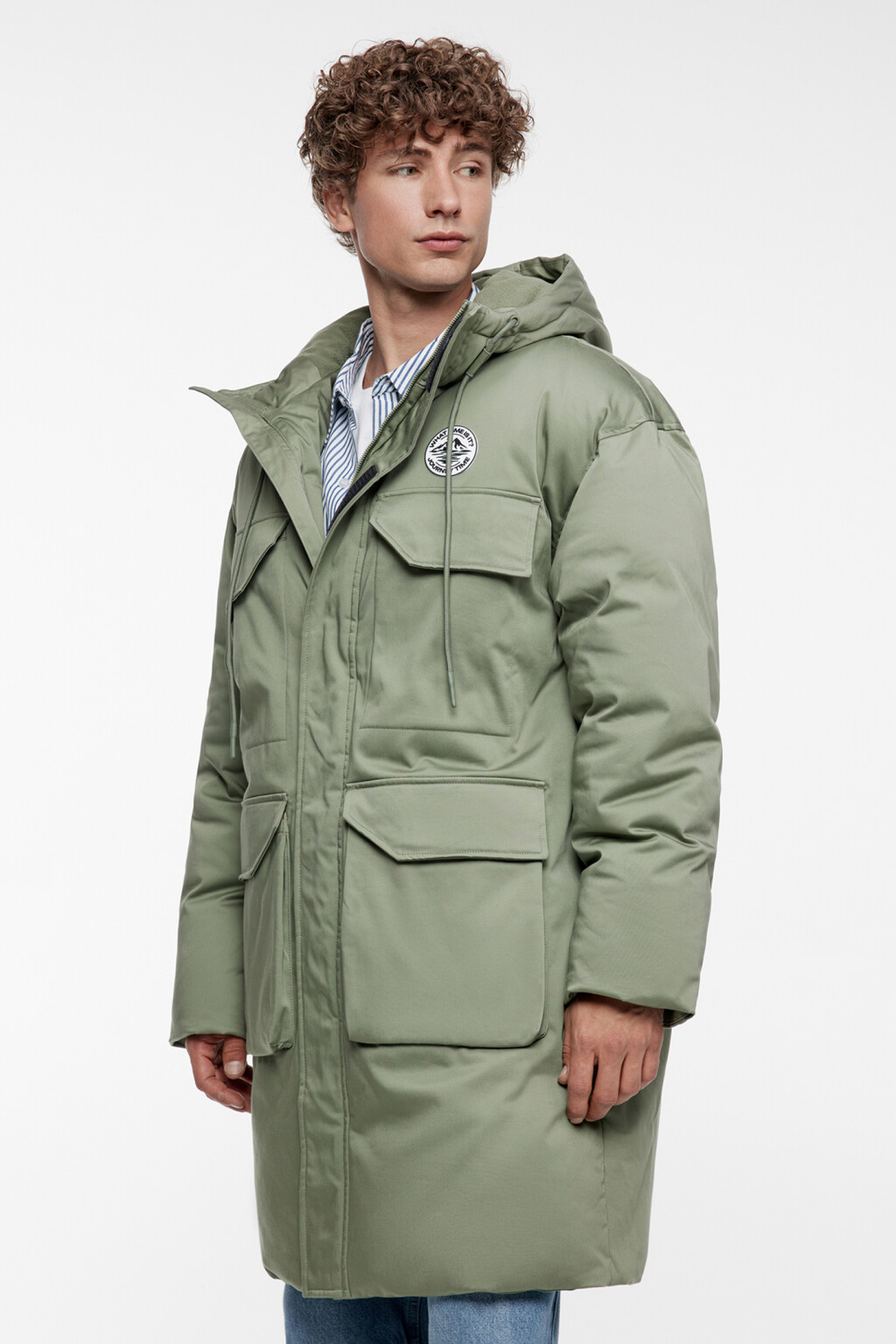Куртка-парка длинная утепленная с капюшоном - цвет зеленый - 2