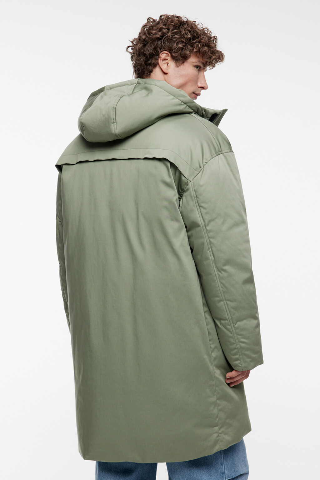 Куртка-парка длинная утепленная с капюшоном - цвет зеленый - 3