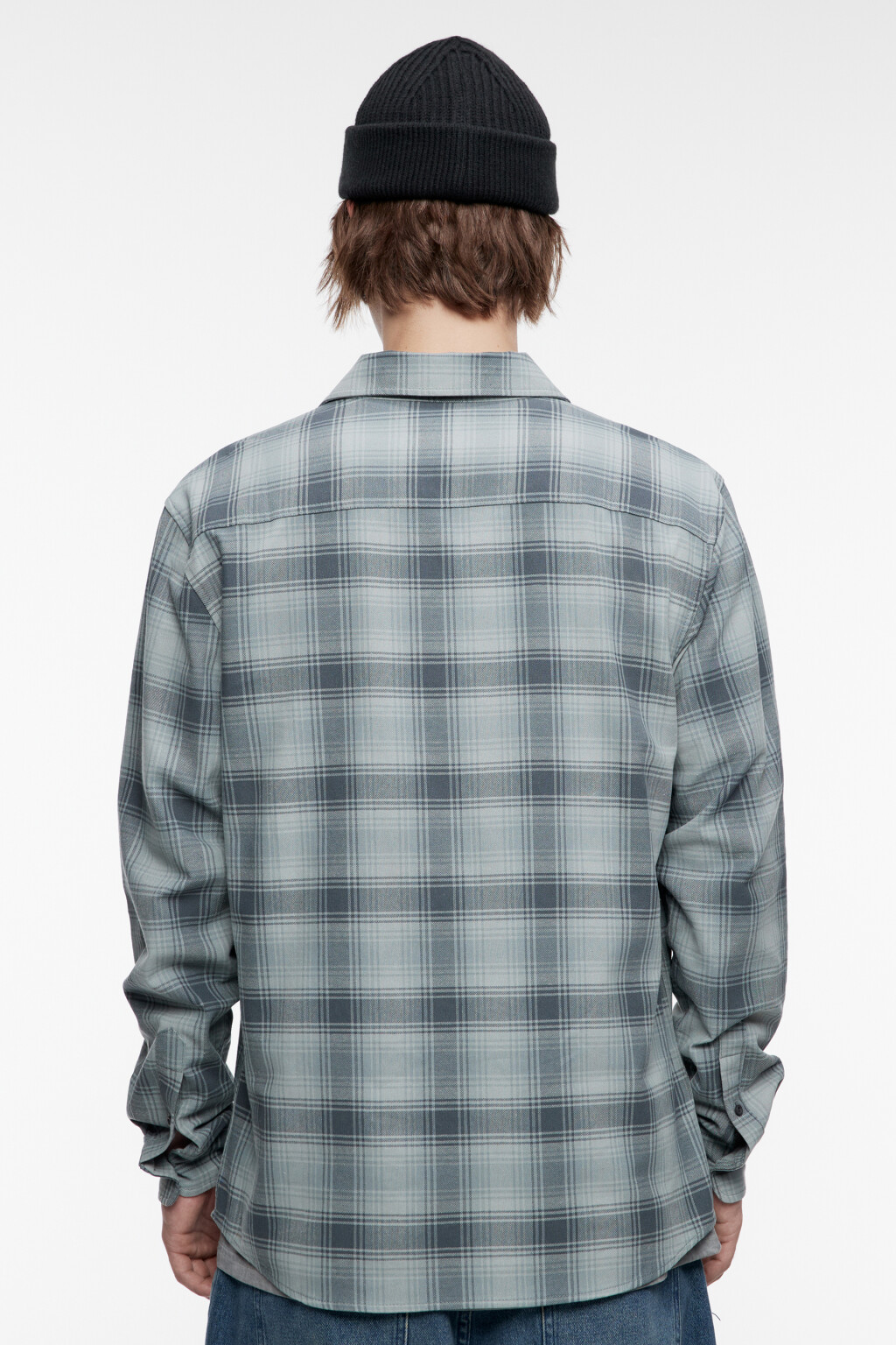 Рубашка свободная фланелевая с принтом в клетку - цвет зеленый - 4