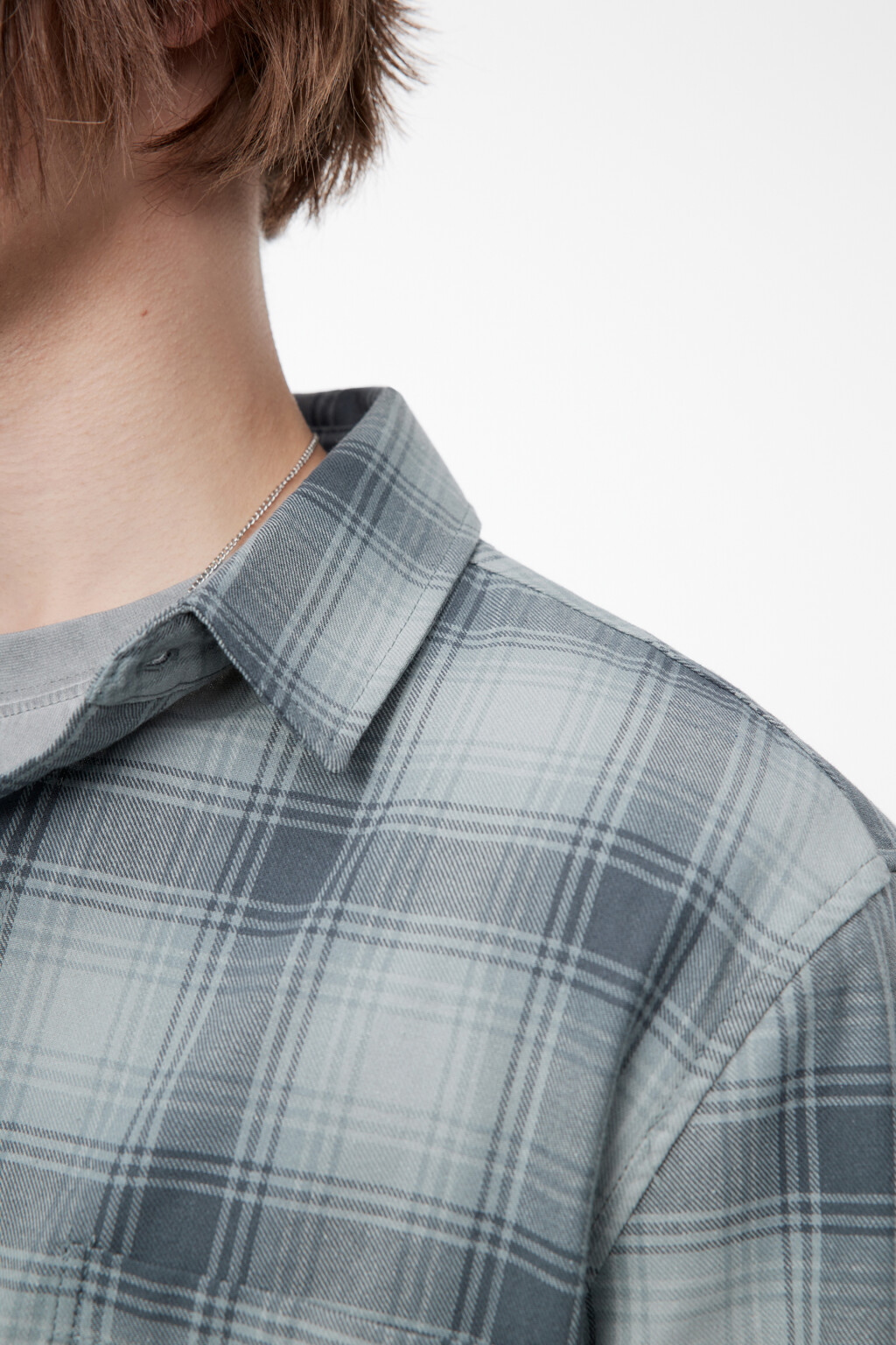 Рубашка свободная фланелевая с принтом в клетку - цвет зеленый - 6