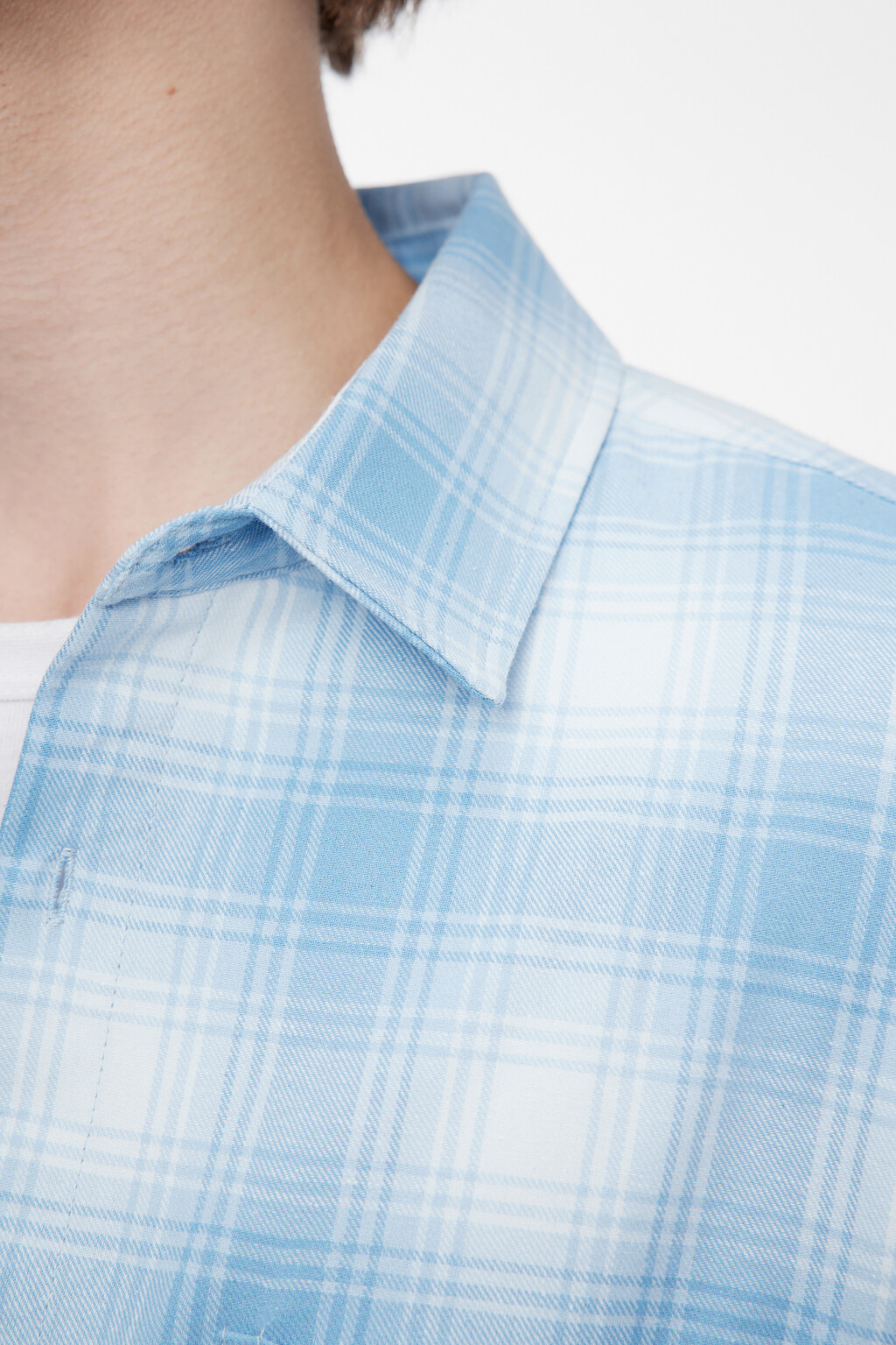 Рубашка свободная фланелевая с принтом в клетку - цвет голубой - 6