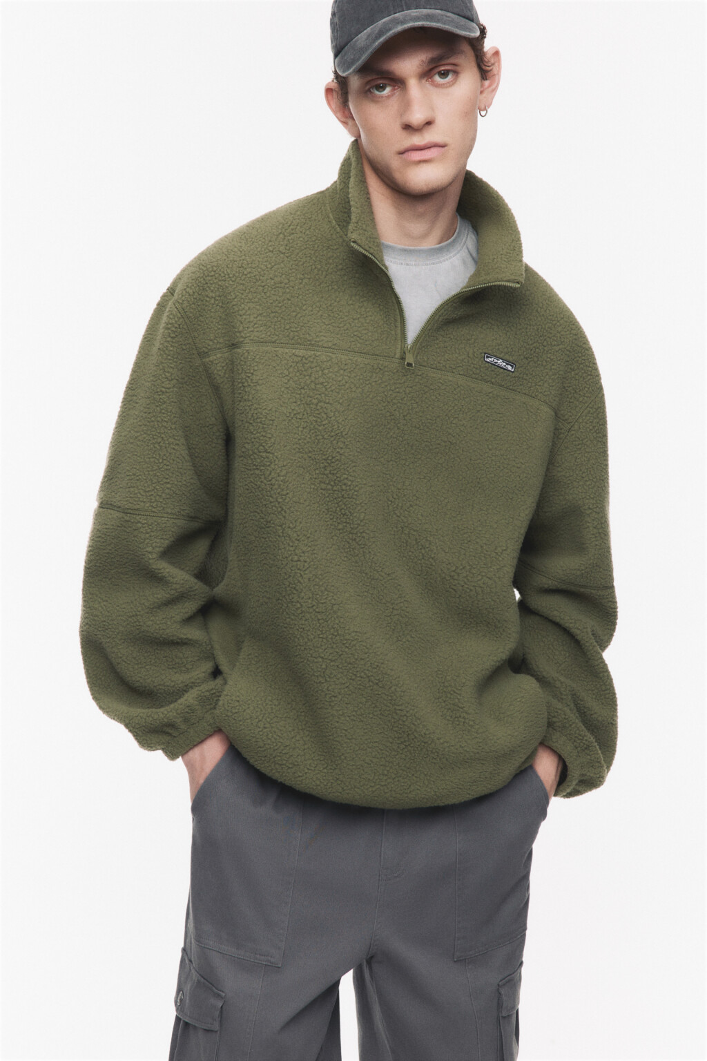Толстовка флисовая с воротником-стойкой на молнии - цвет зеленый - 1